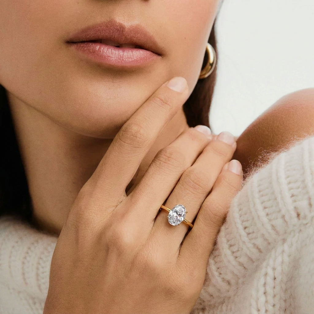 Crushed Ice Oval Cut Ring